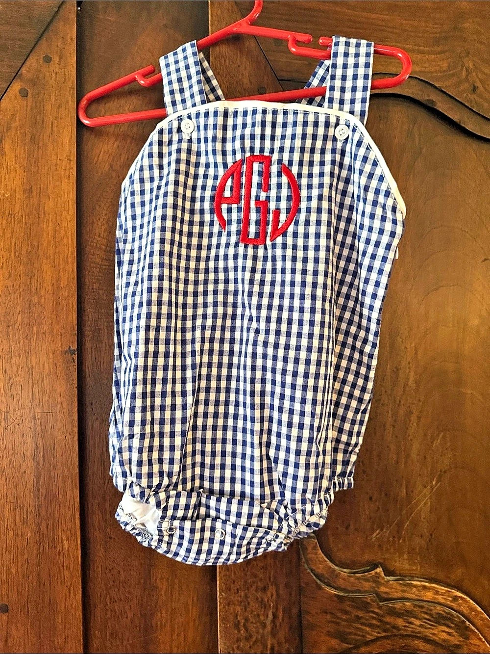 Love That Cotton Gingham Romper Blue & White Size 3T monogrammed
